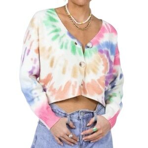 Princess Polly Tie Dye Cropped V Neck 3 Button Sweater Cardigan XS/S